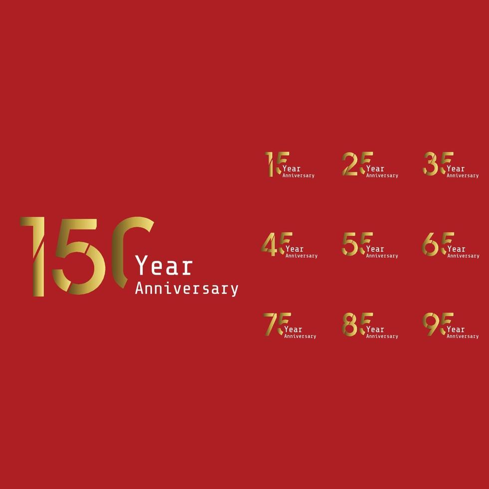 Set Year Anniversary Celebration Gold and Red Background Color Vector Template Design Illustration