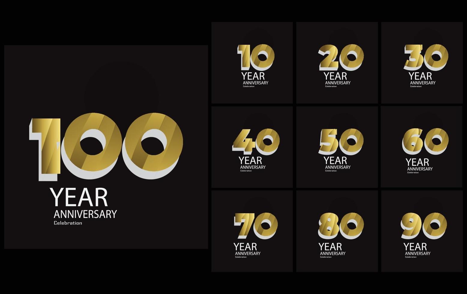 Set Year Anniversary Celebration Gold and Black Background Color Vector Template Design Illustration