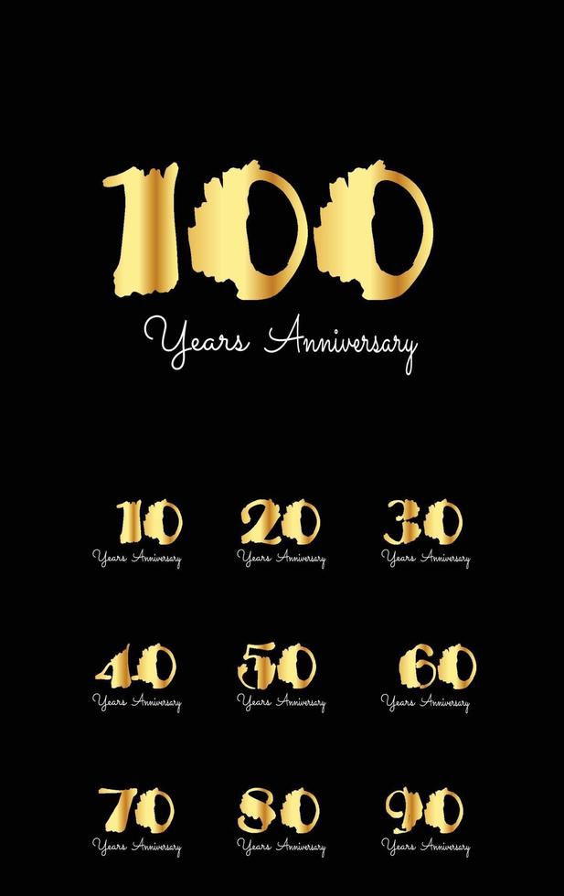 Set Year Anniversary Celebration Gold and Black Color Vector Template Design Illustration