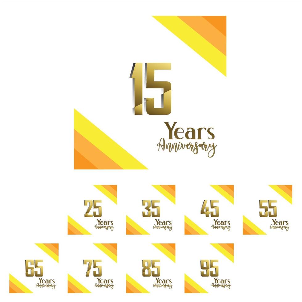 Set Year Anniversary Celebration Gold and White Background Color Vector Template Design Illustration