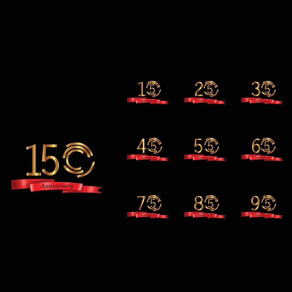 Set Year Anniversary Celebration Gold and Black Background Color Vector Template Design Illustration