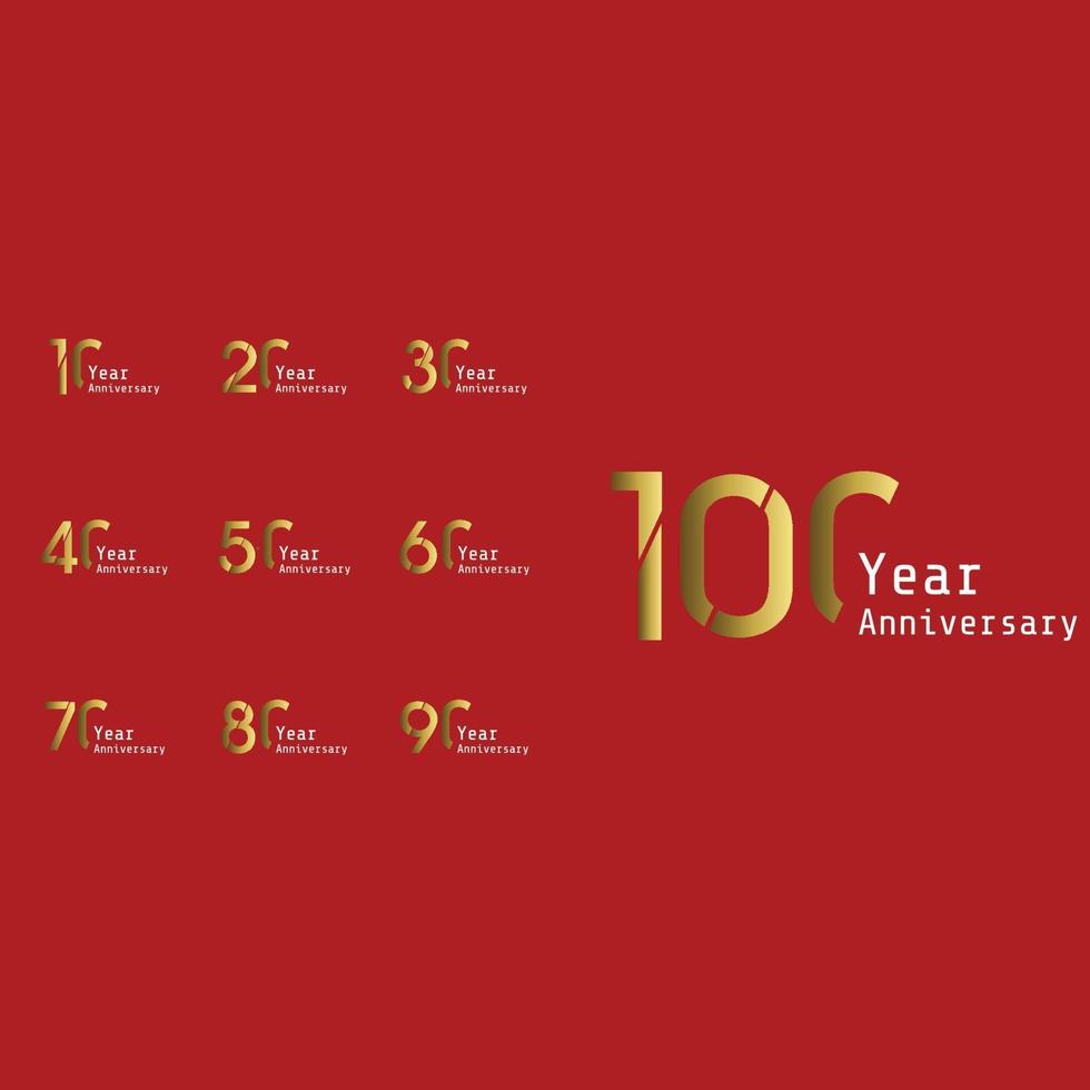 Establecer año aniversario celebración oro y fondo rojo color vector plantilla diseño ilustración