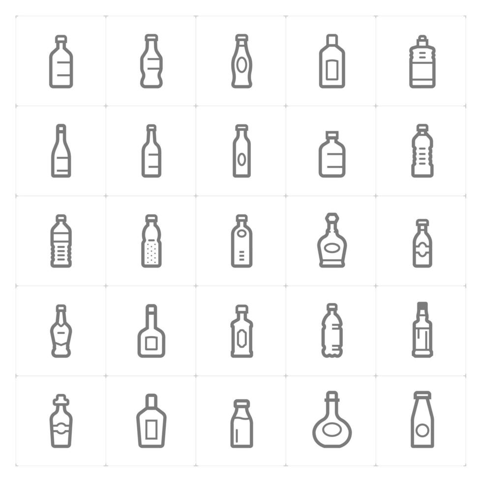 bottle and beverage line icons. Vector illustration on white background.