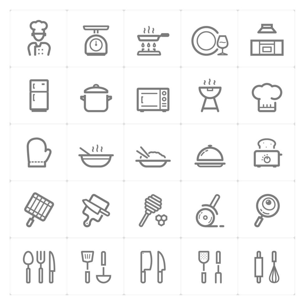 Kitchen Utensils and Cooking line icons. Vector illustration on white background.