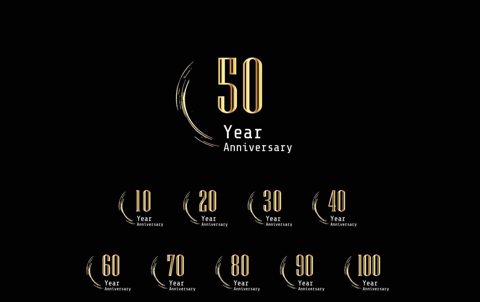 Set Year Anniversary Celebration Gold and Black Background Color Vector Template Design Illustration