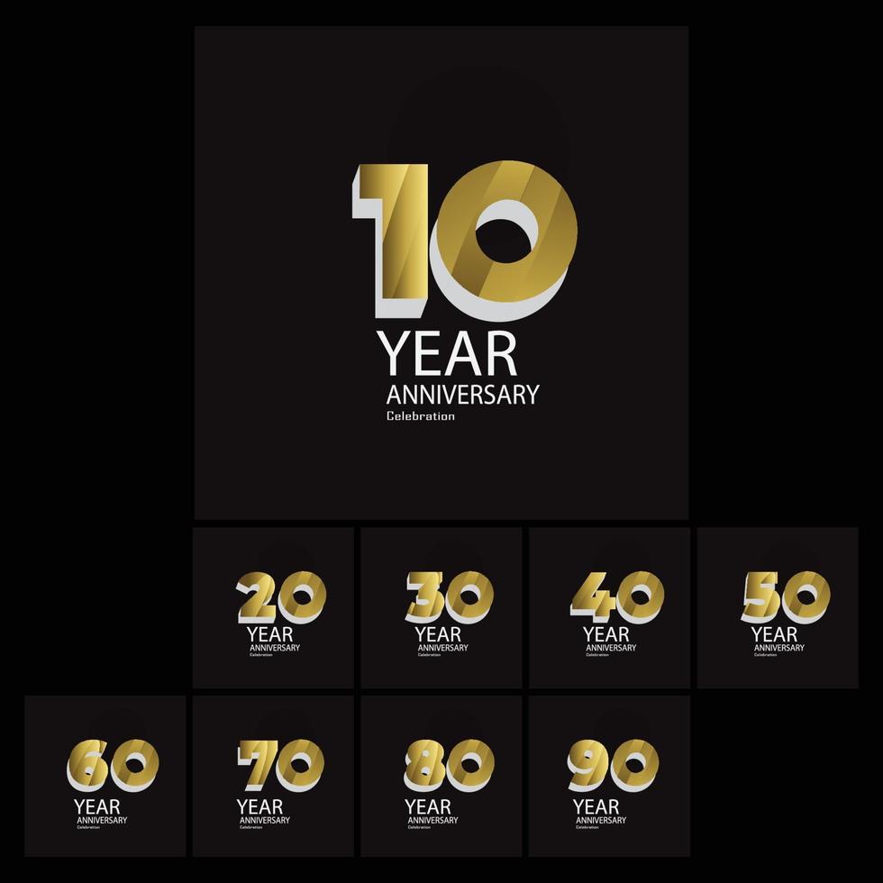 Set Year Anniversary Celebration Gold and Black Background Color Vector Template Design Illustration