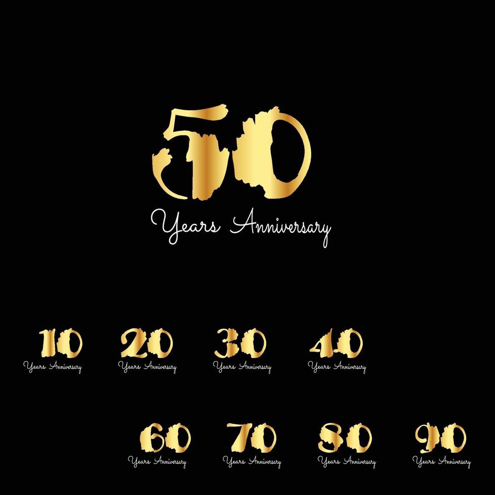 Set Year Anniversary Celebration Gold and Black Color Vector Template Design Illustration