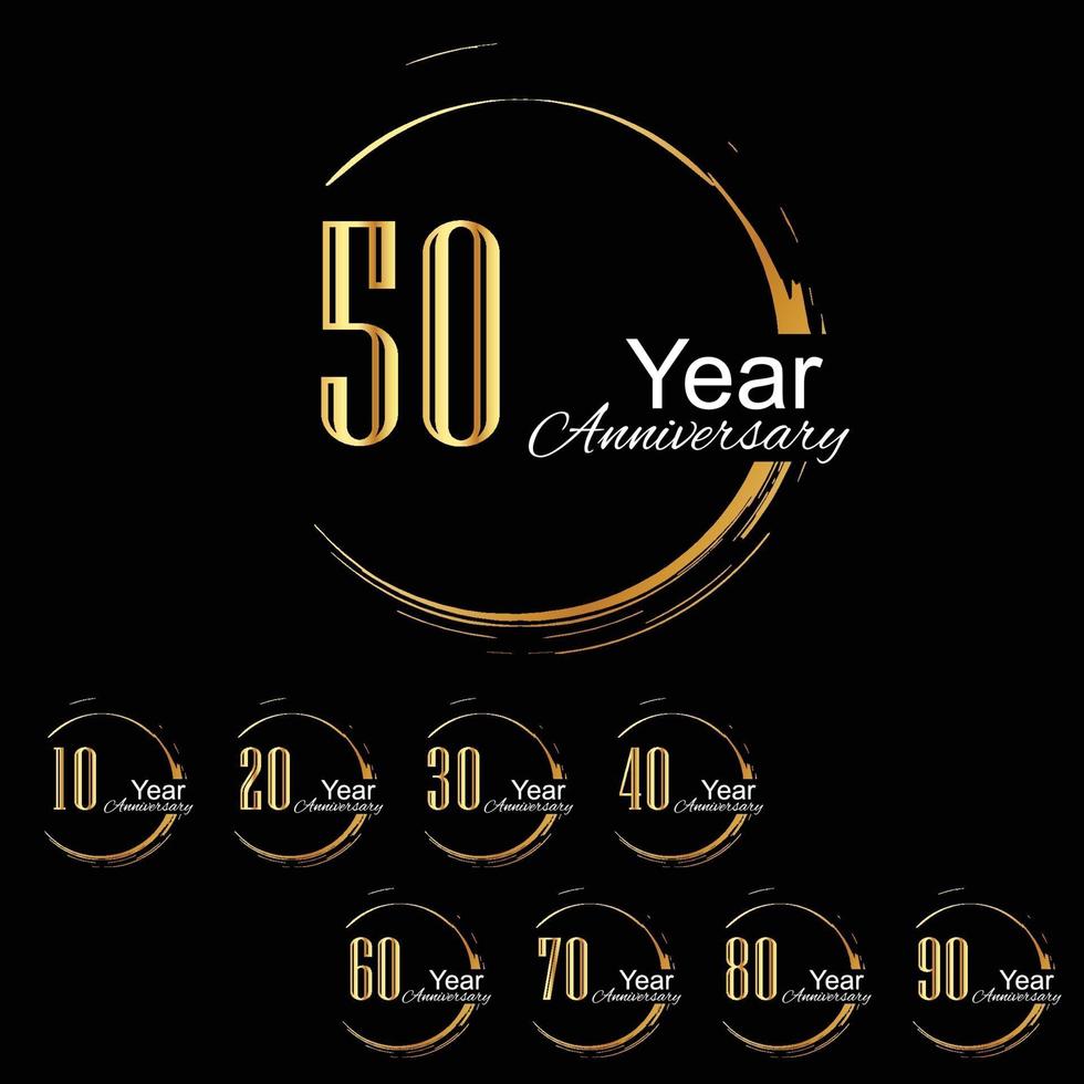 Set Year Anniversary Celebration Gold and Black Background Color Vector Template Design Illustration