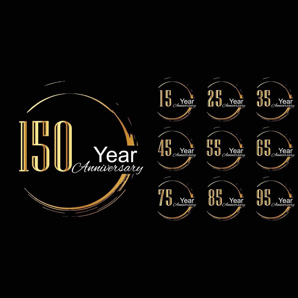 Set Year Anniversary Celebration Gold and Black Background Color Vector Template Design Illustration