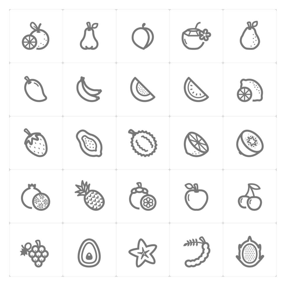 iconos de línea de frutas. Ilustración vectorial sobre fondo blanco. vector