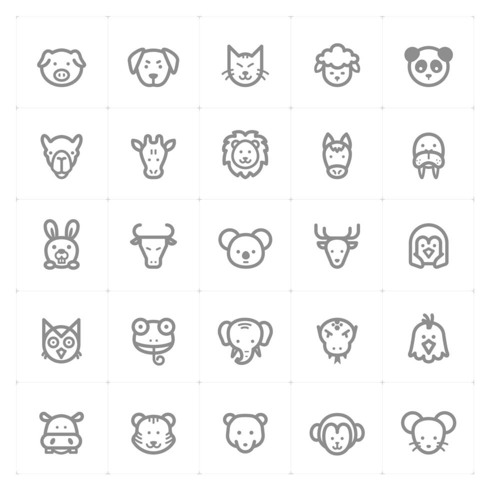 iconos de líneas de animales. Ilustración vectorial sobre fondo blanco. vector