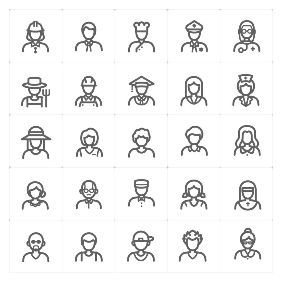 iconos de línea de avatar y personas. Ilustración vectorial sobre fondo blanco. vector