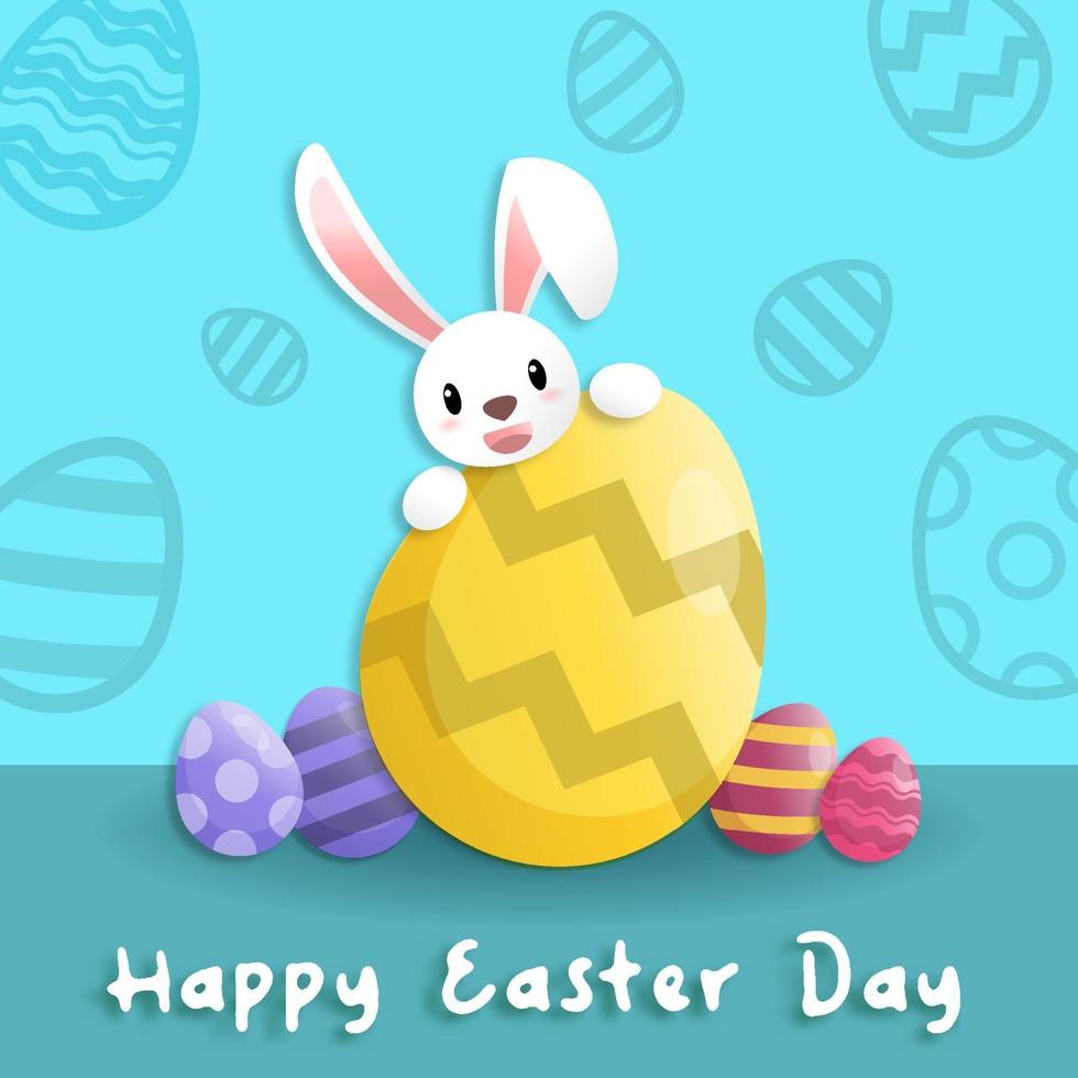 feliz día de pascua en papel estilo arte con conejo y huevos de pascua. tarjeta de felicitación, carteles y papel tapiz. ilustración vectorial. vector