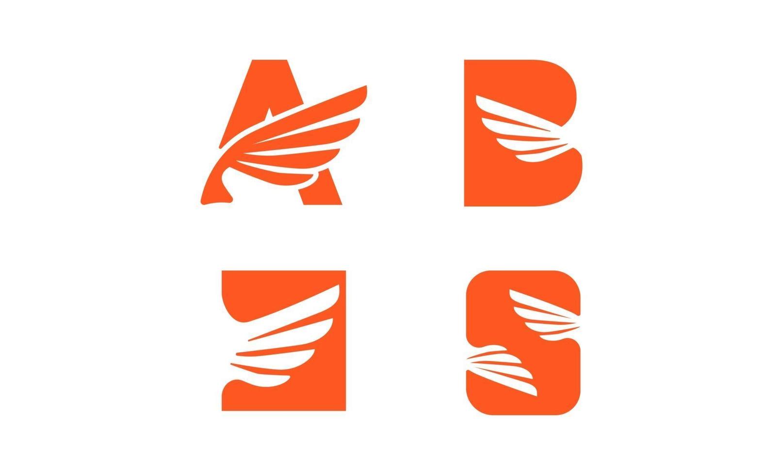 Alphabet letters set with wings design element vector