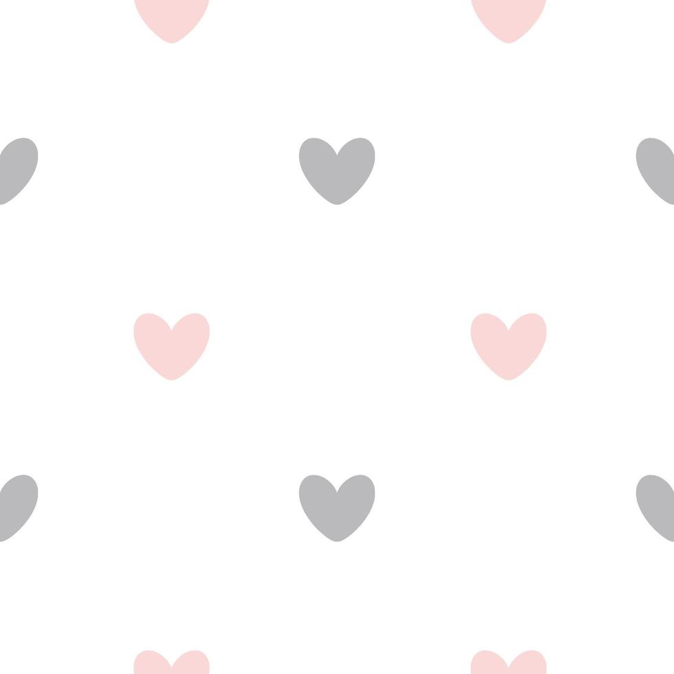 Cute lovely Hand drawn seamless pattern of little hearts. Gray and pink vector illustration for Valentines Day. Isolated on white background