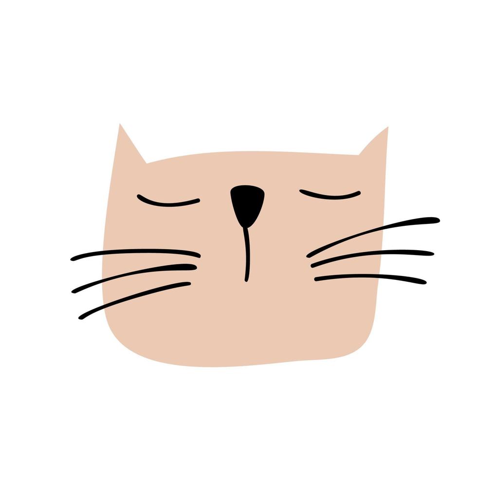 Cute hand drawn Cat face Character Vector Design. Scandinavian illustration isolated on a white background. Design element of t-shirt, home textiles, wrapping paper, children textiles