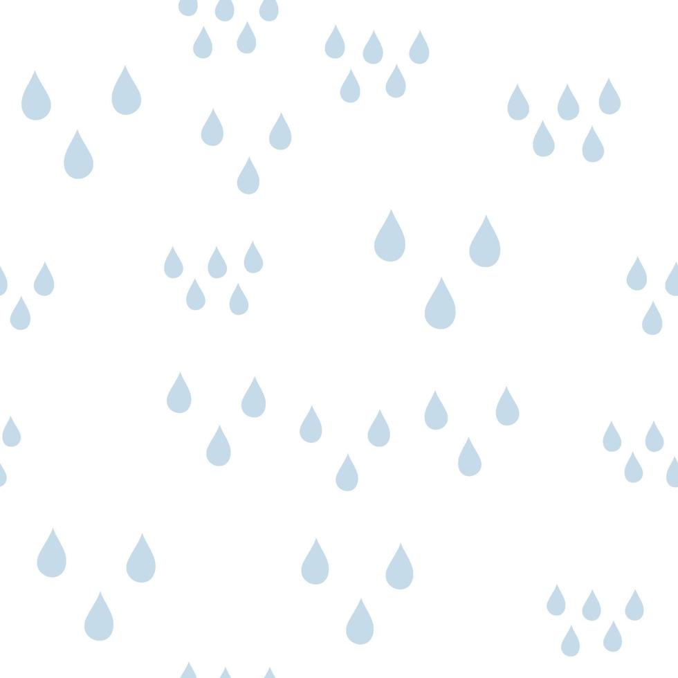 patrón de bebé aleatorio sin fisuras con gotas de agua azul sobre fondo blanco. naturaleza, líquido, patrón de lluvia. ilustración vectorial. Fondo de pantalla de clima de lluvia de dibujos animados. día lluvioso vector