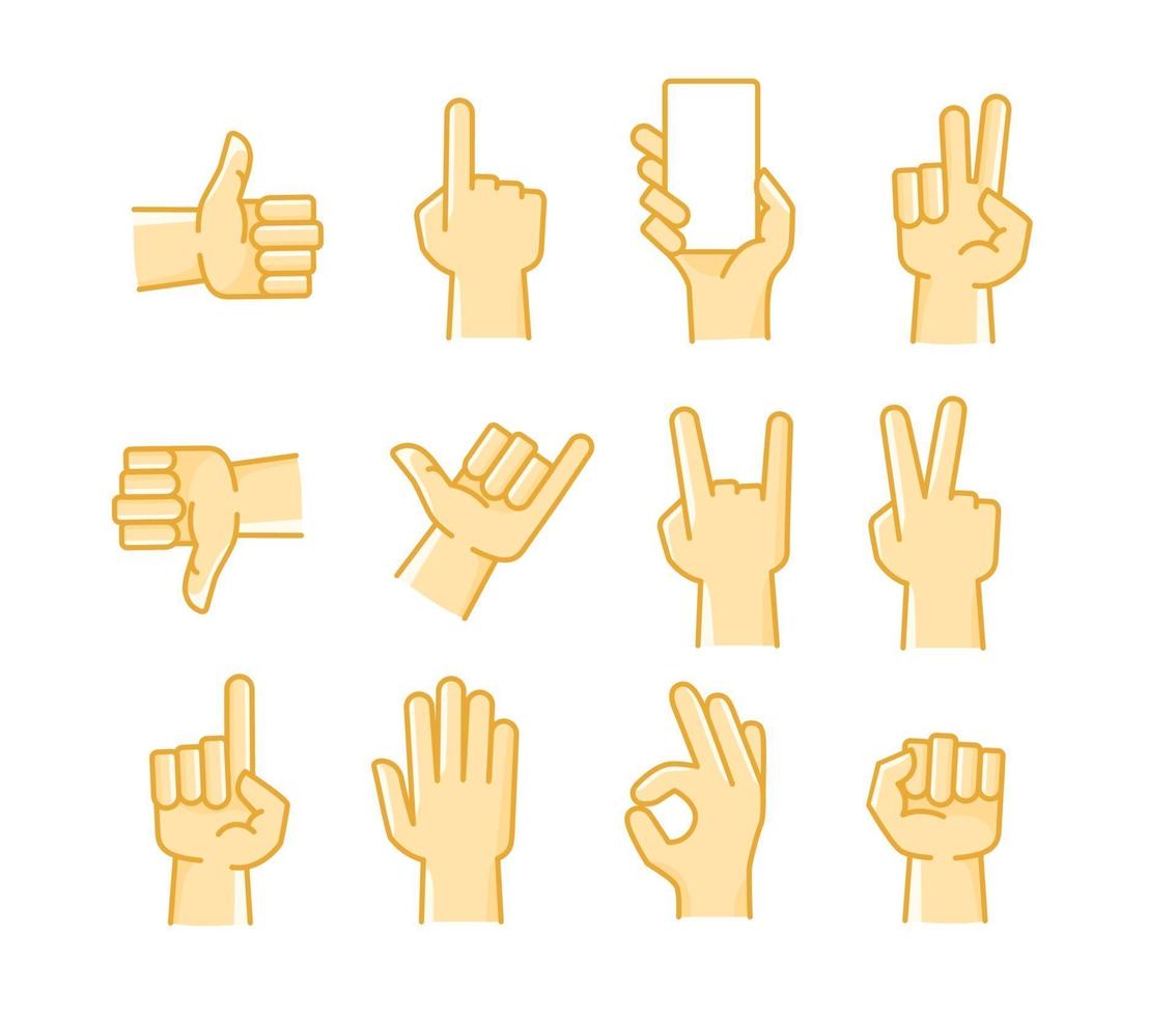 Colección de iconos de vector de estilo cómico de gesto de mano diferente
