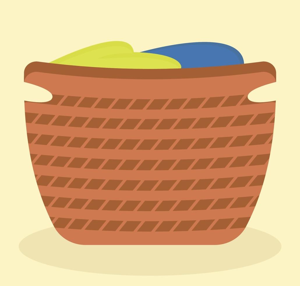 eco laundry basket. basket with linen. flat vector illustration