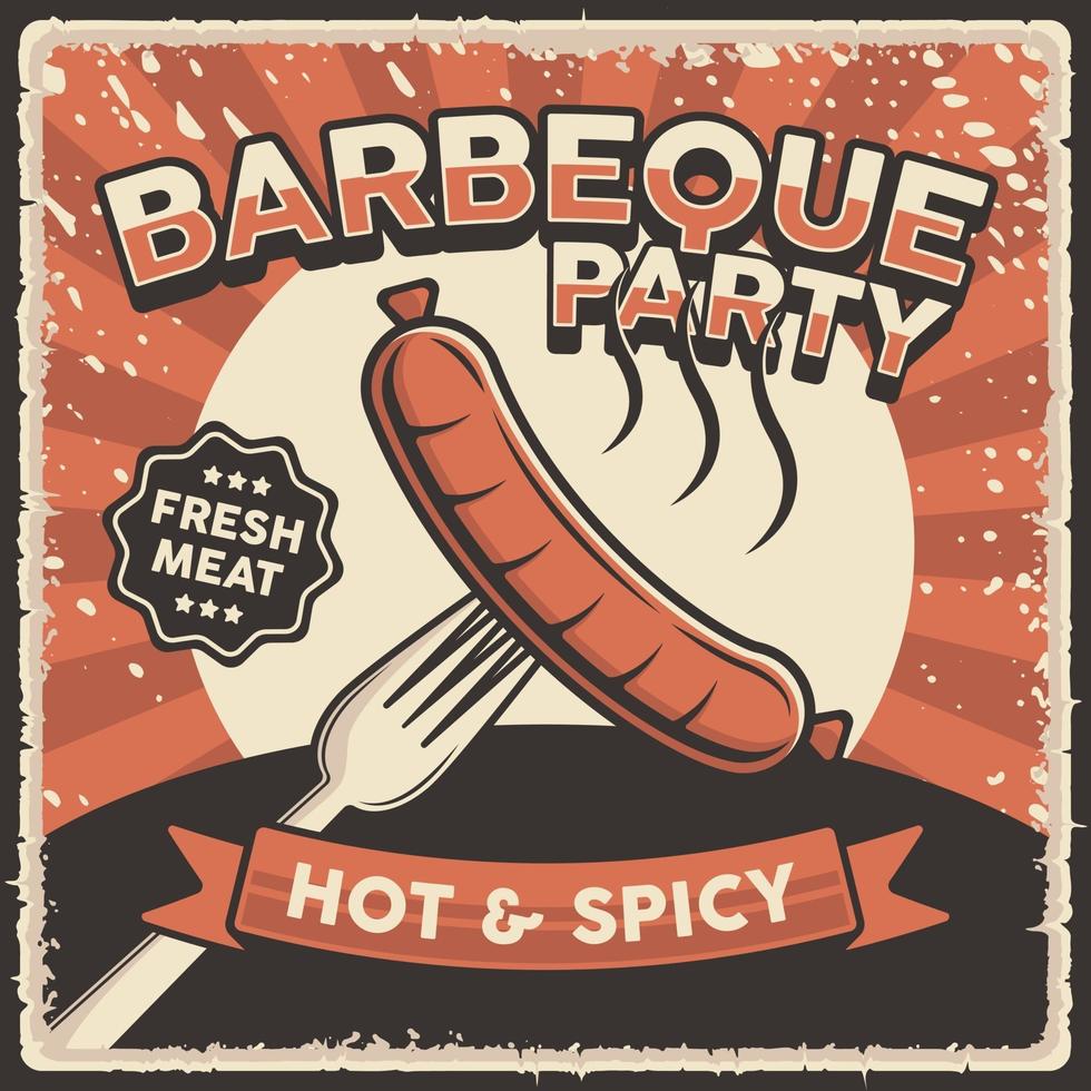 Retro Vintage Sausage Barbeque Poster Sign vector
