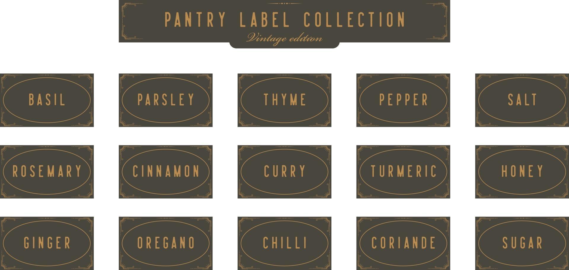 Kitchen Seasoning spice jar pantry label collection set in retro vintage art deco design template style vector