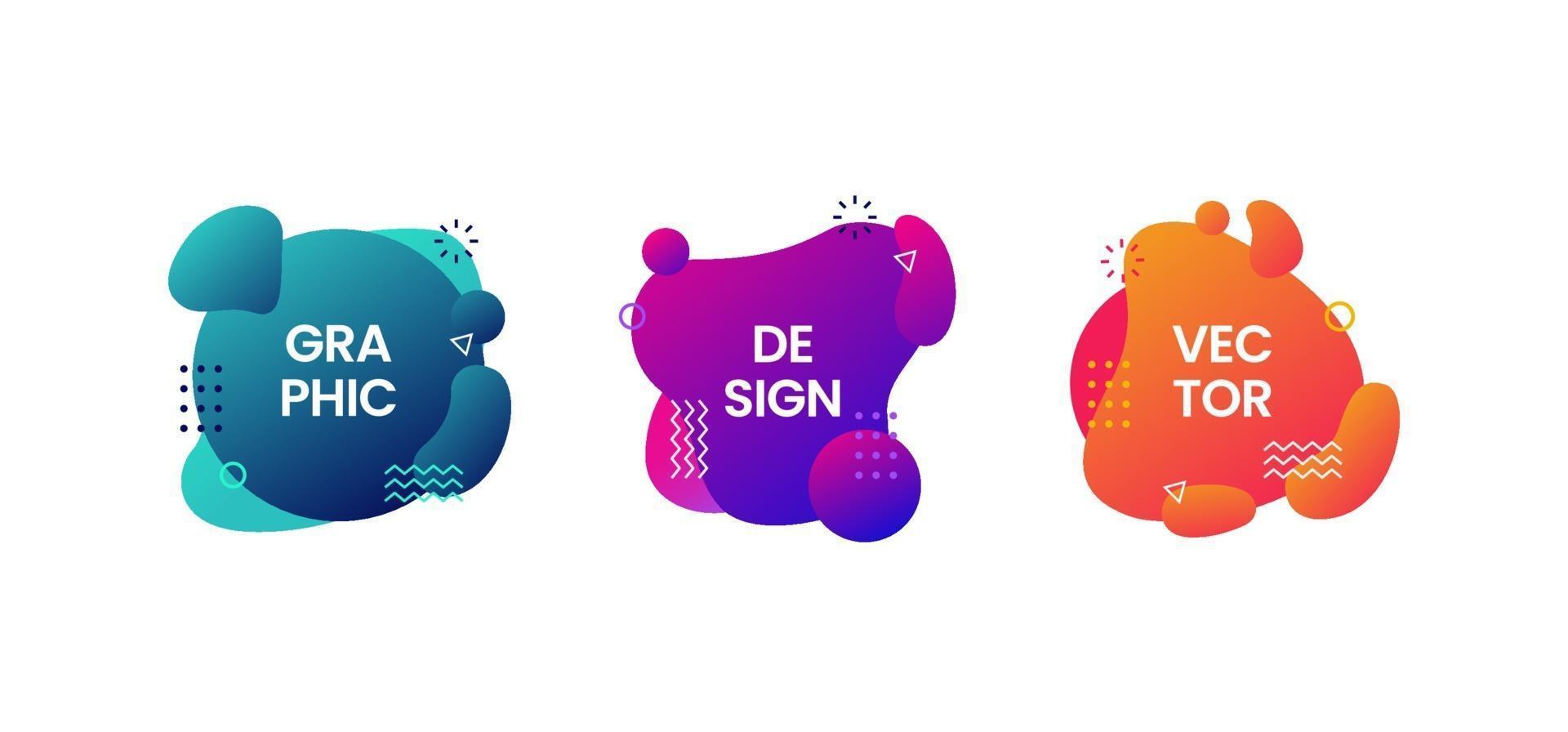 Conjunto de elementos gráficos modernos abstractos para telón de fondo, banner, formas de salpicaduras de líquido degradado colorido con lugar para texto, ilustración vectorial en el estilo de diseño de Memphis vector