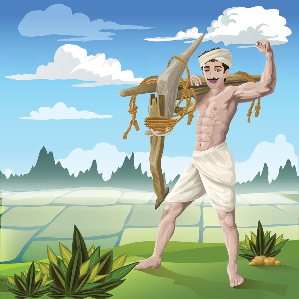 Confident Farmer in front of Paddy field vector