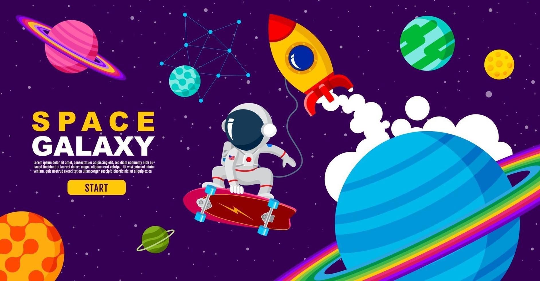 Space galaxy astronaut on skateboard design. vector illustration