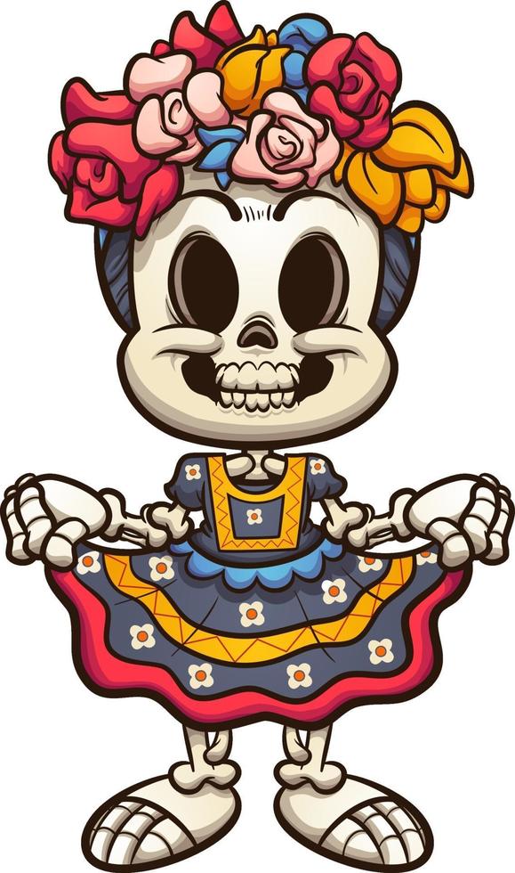 Colorful Mexican catrina skeleton vector