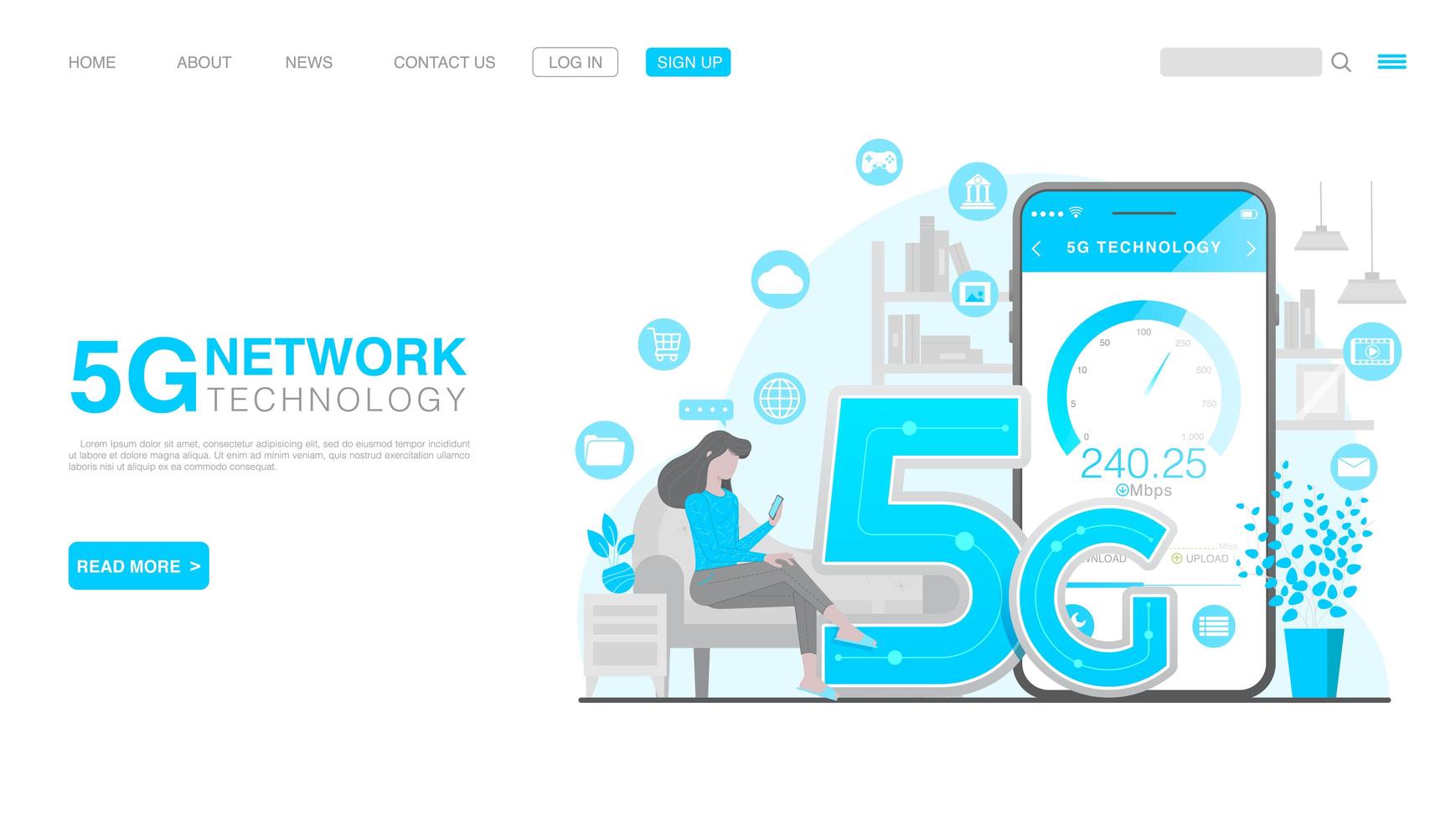 5G Network Wireless Technology Concept. Landing Page in Flat Style. Vector EPS 10