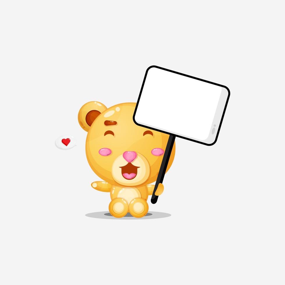 Cute bear holding a blank sign vector