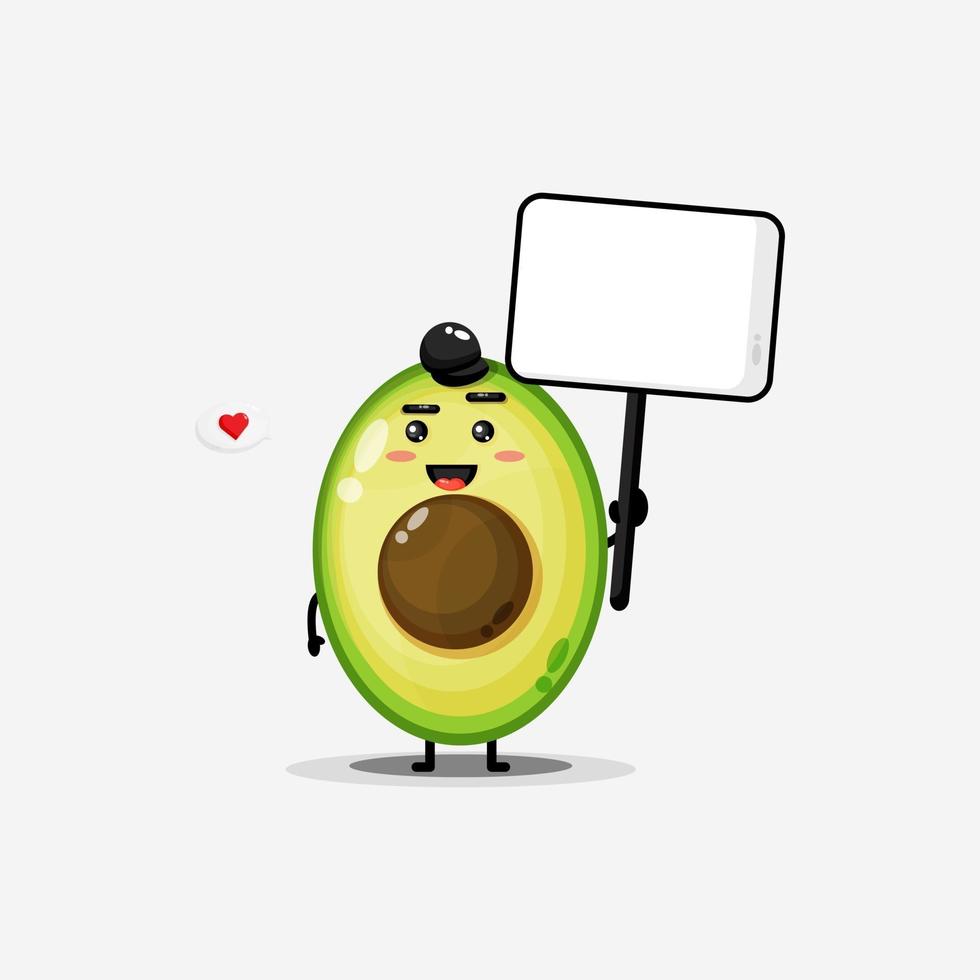 Cute avocado holding a blank sign vector