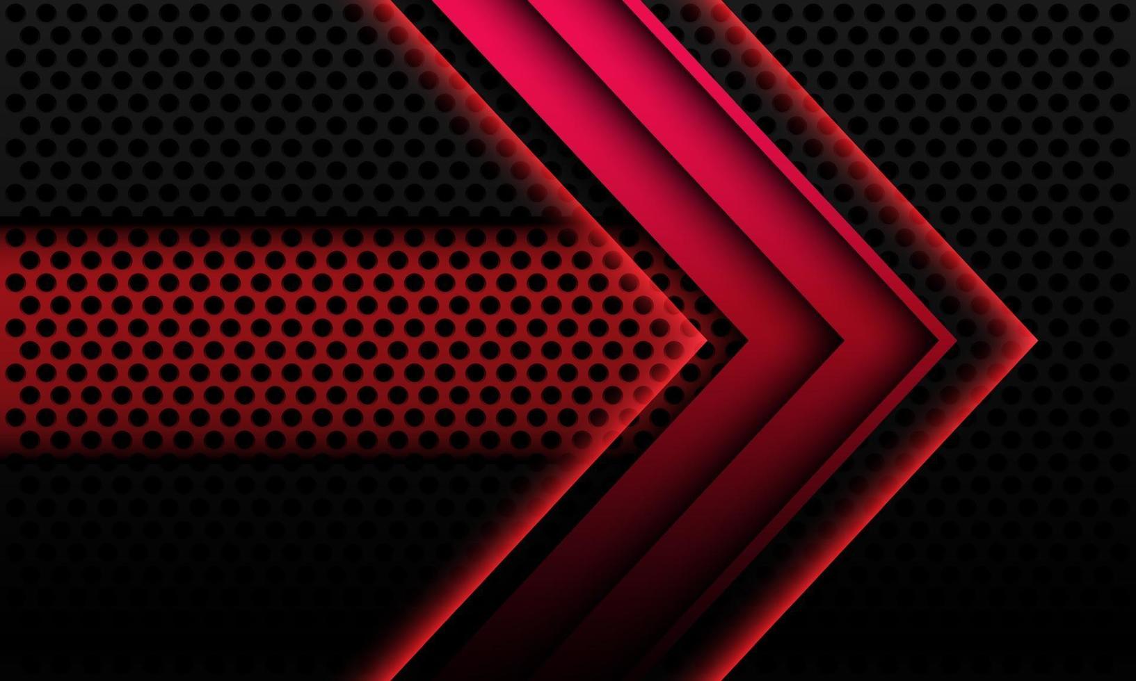 Abstract red metallic arrow shadow geometric direction on black circle mesh with banner blank space design modern futuristic technology background vector illustration.