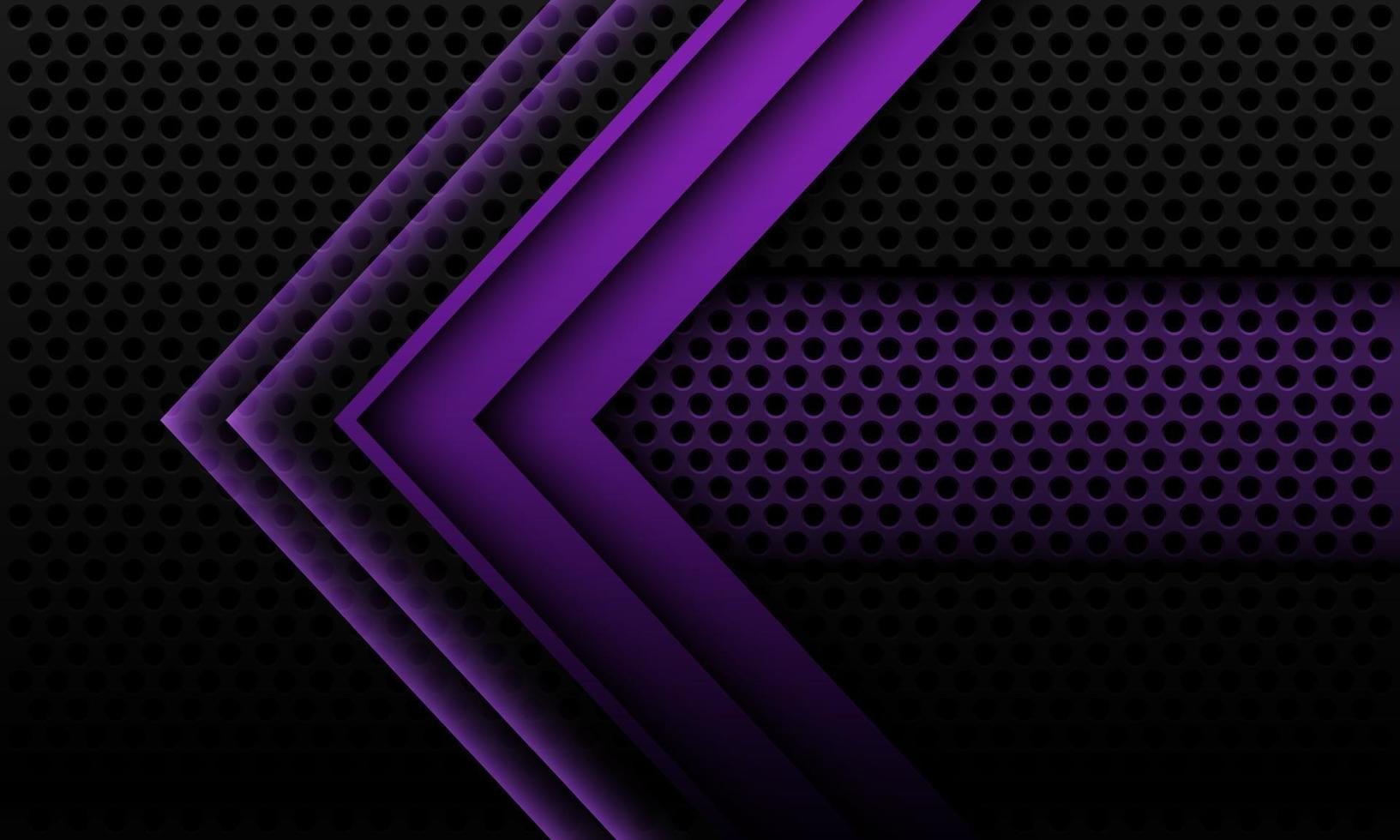Abstract purple metallic arrow shadow geometric direction on black