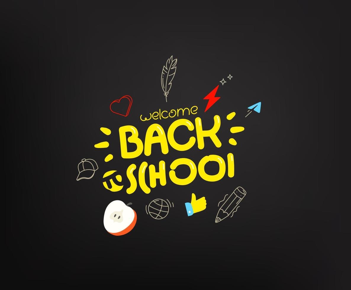 Back to school concept. Vector illustration with doodle, school supplies and doodle elements