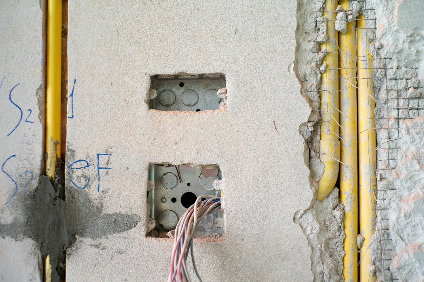 Abstract texture and background of electrical system under insulation inside concrete wall photo