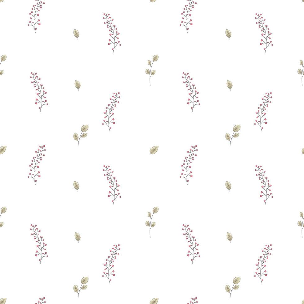 vector de patrones sin fisuras de ramas con frutos rojos y hojas de otoño amarillo pálido. papel digital botánico minimalista