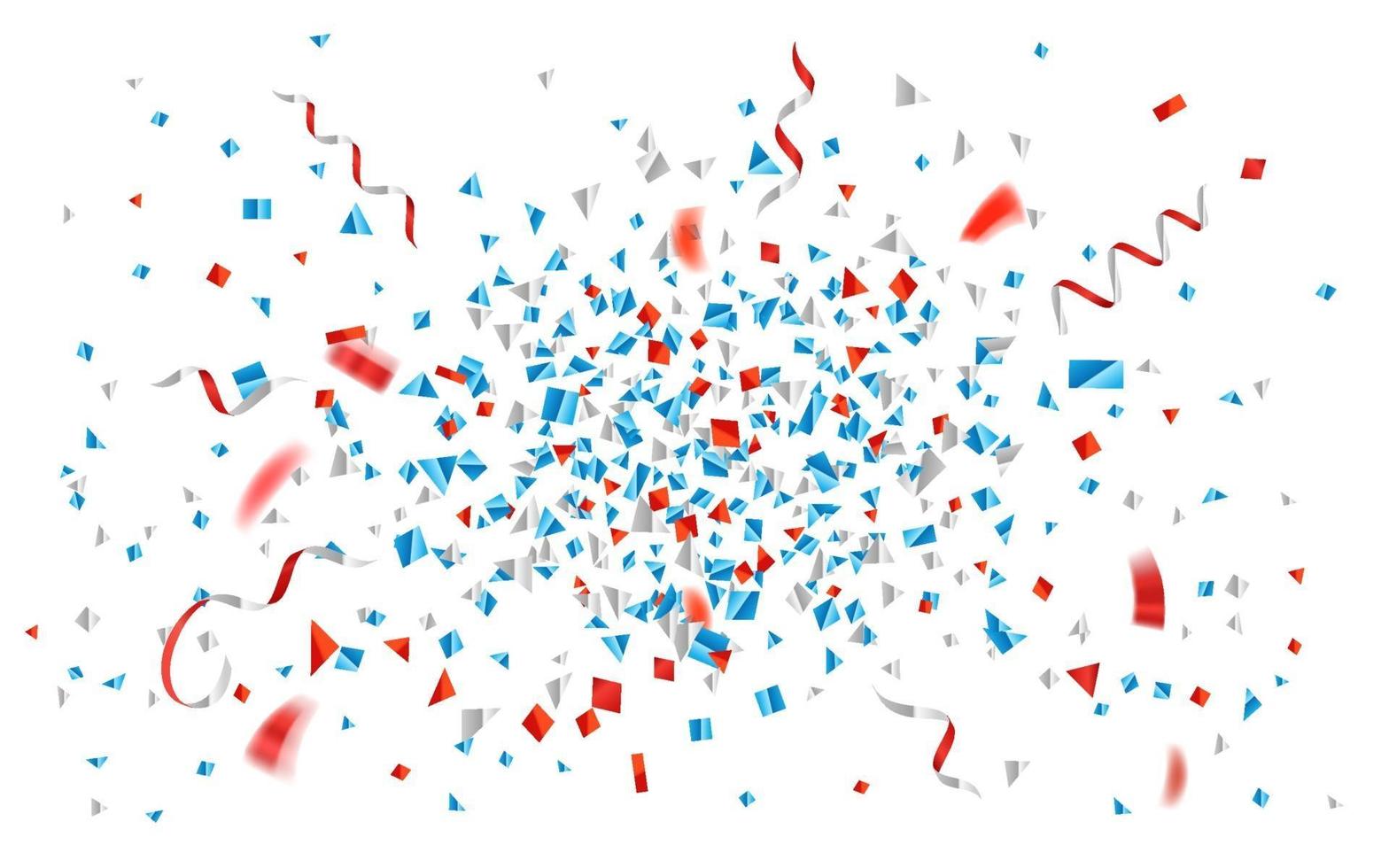 Blue and red foil confetti and ribbons explosion vector
