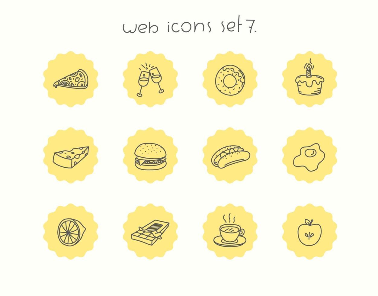 Doodle conjunto de iconos de comida de vector