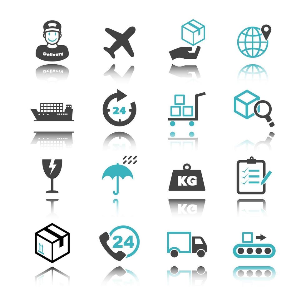 logistic icons with reflection vector
