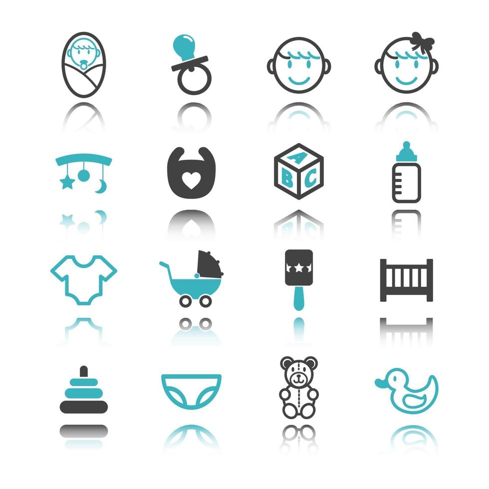 baby icons with reflection vector