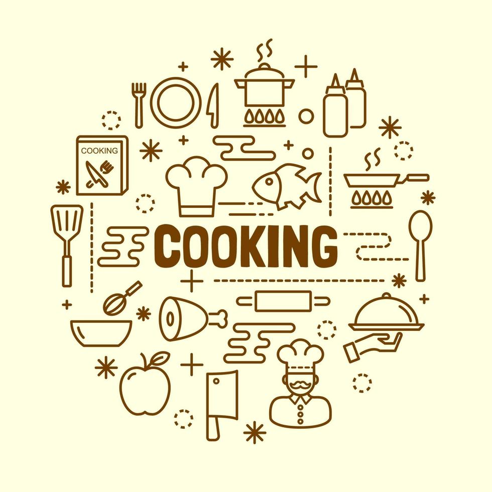 cocina, mínimo, línea fina, iconos, conjunto vector