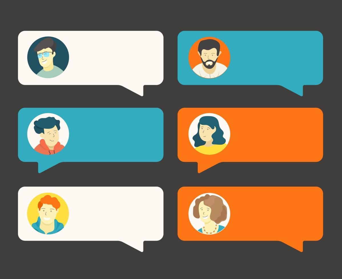 Conversation clouds with cute avatars. Vector clipart