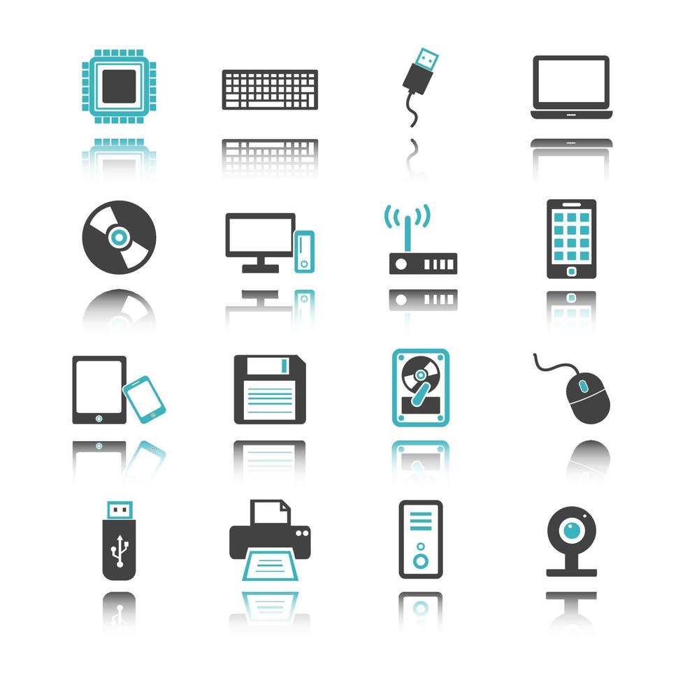 computer and device icons with reflection vector