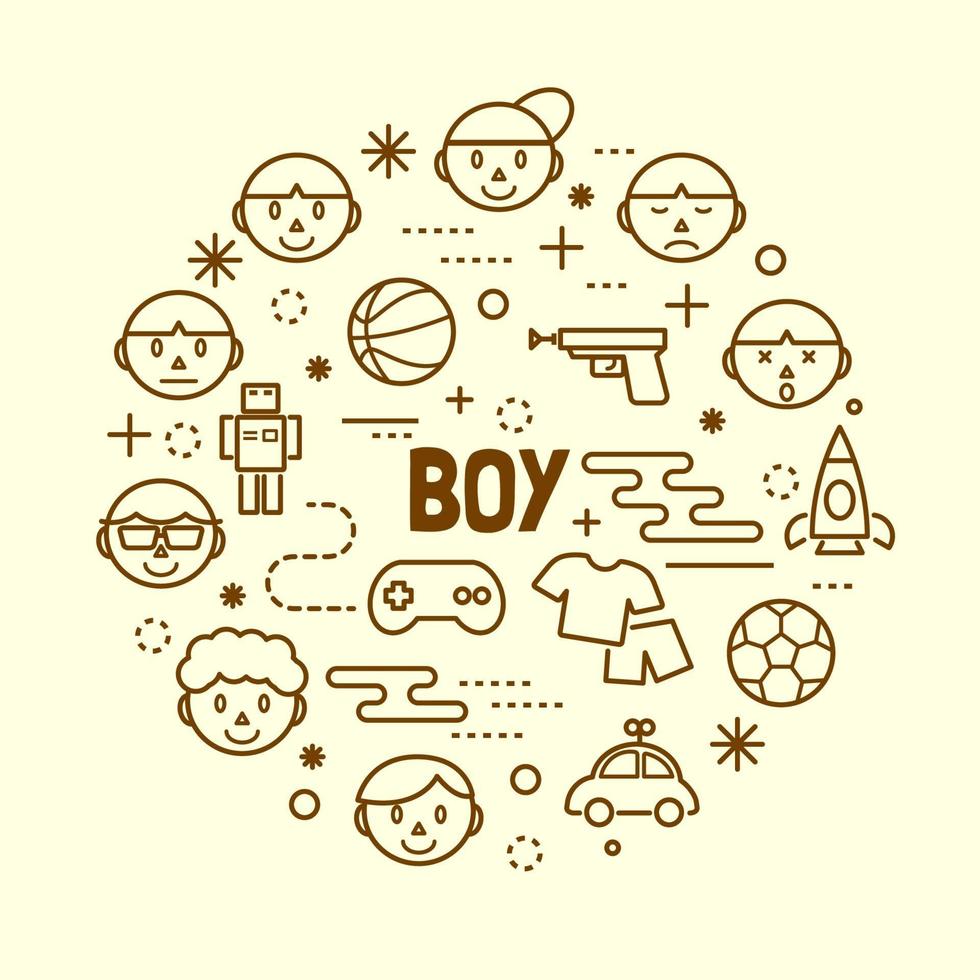 boy minimal thin line icons set vector