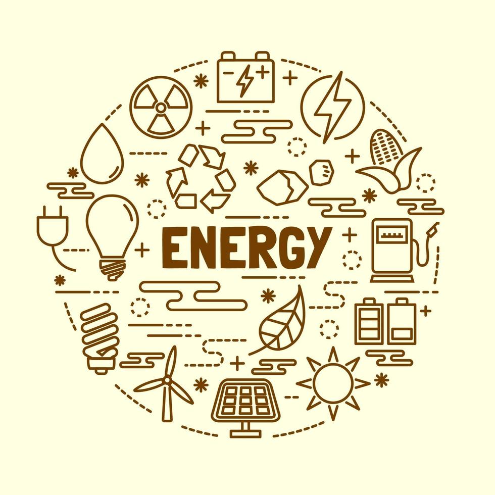 conjunto de iconos de delgada línea mínima de energía vector