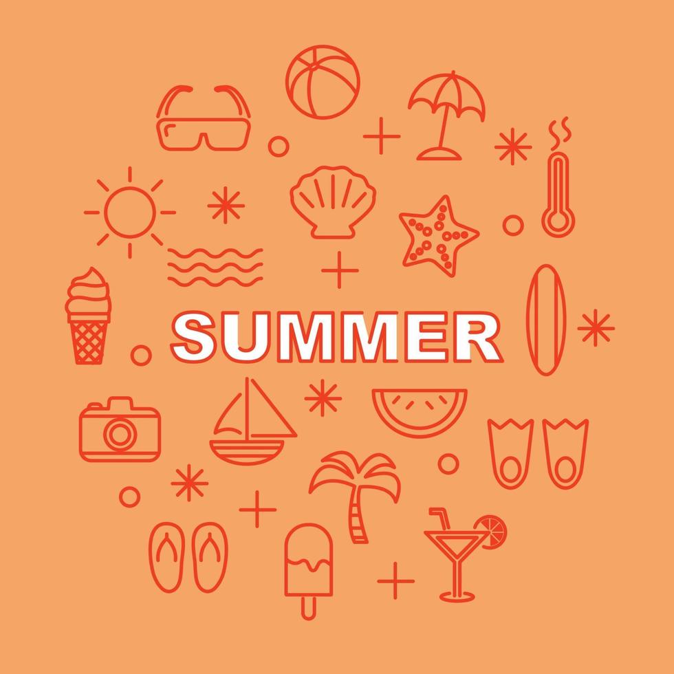 summer minimal outline icons vector