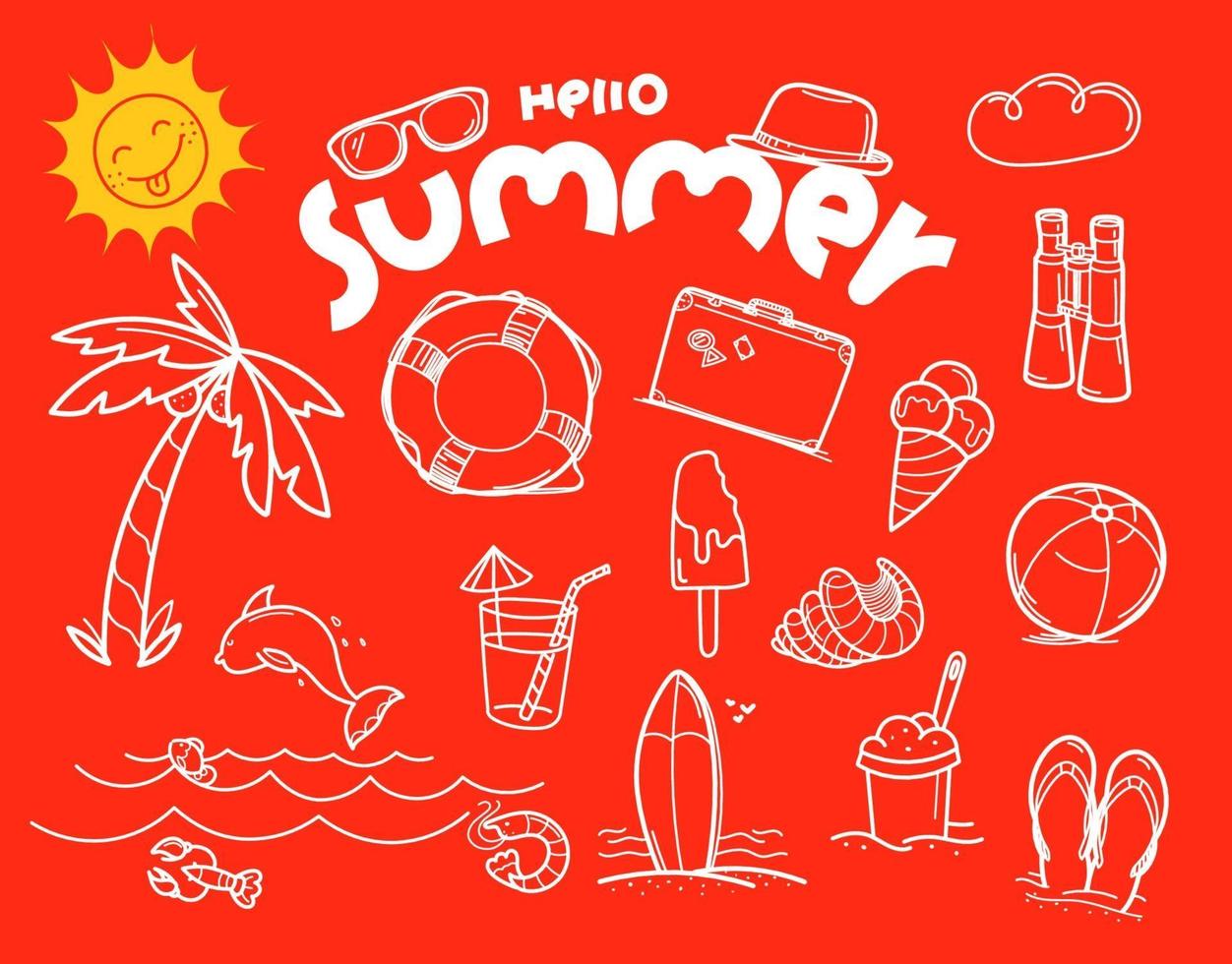 Hola elementos de vector de doodle de verano con inscripción de letras