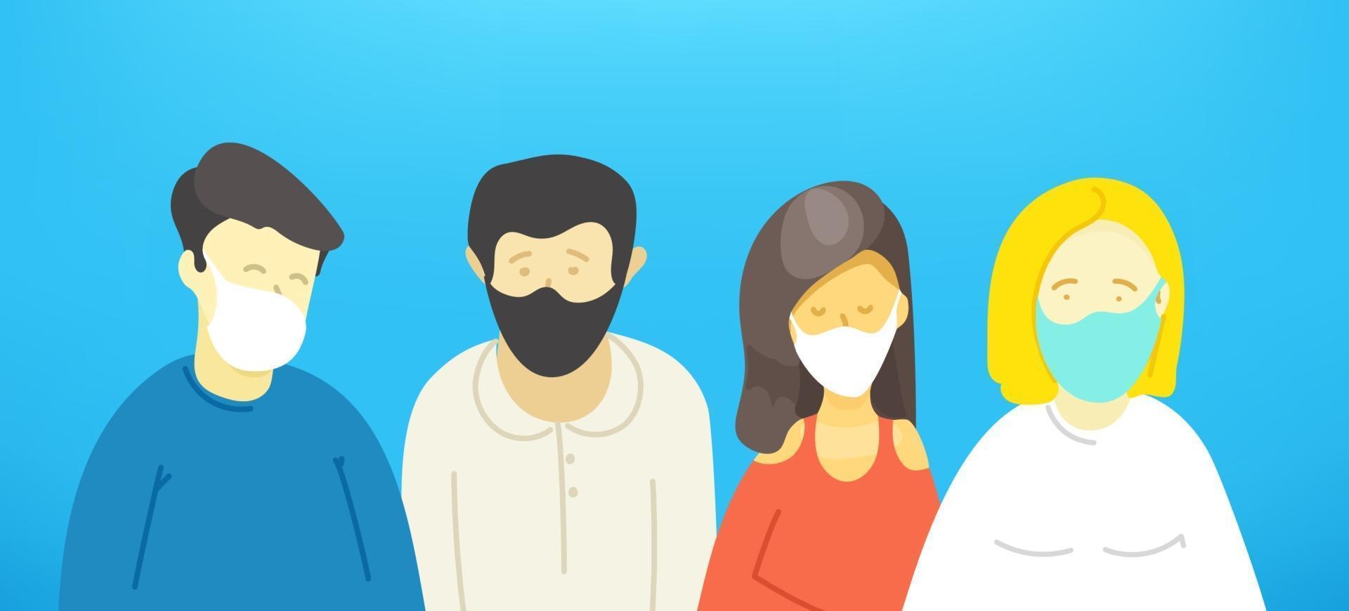 People wearing face masks vector