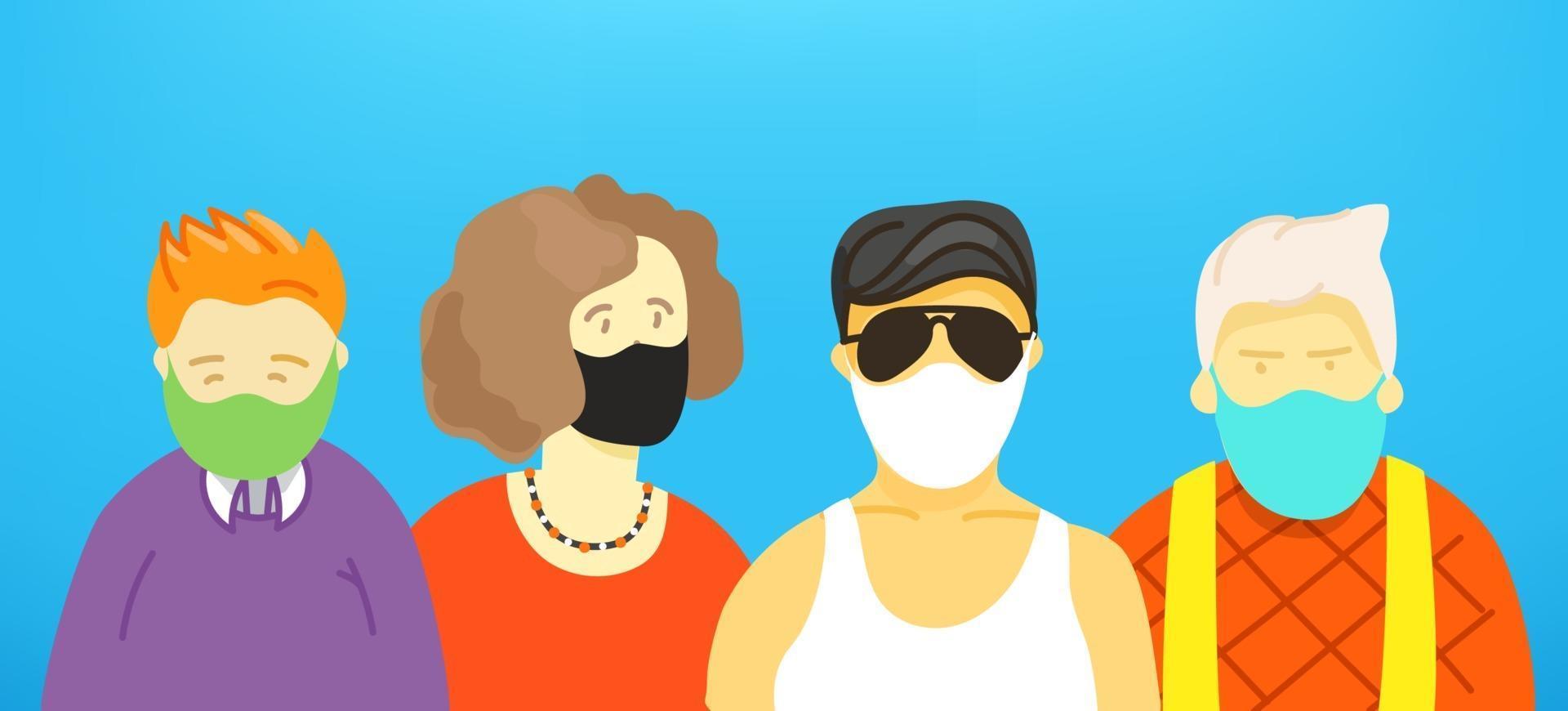 People wearing face masks vector